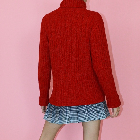 VTG 90s Red/Black Marl Ribbed Turtleneck Sweater L - Picture 5 of 9